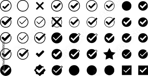Collection of Black and White Vector Icons for Checkmarks and Shapes symbol tick