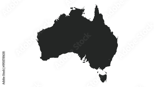 A stark black silhouette depicting the geographical outline of the continent of Australia