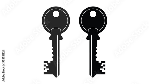 Two black keys are displayed silhouetted against a white background representing access or security