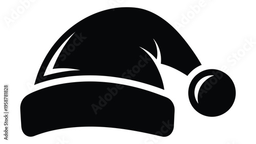 A simple black and white illustration of a traditional santa claus hat
