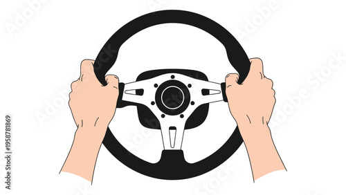 A simplified illustration depicts two hands gripping a black steering wheel