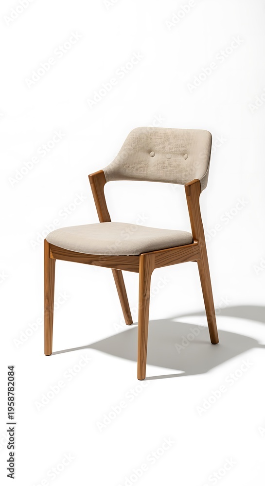 Fototapeta premium Modern wooden chair with beige upholstered seat and backrest