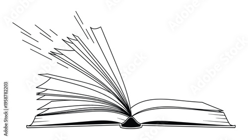 An open book with pages radiating outwards in a dynamic illustrative style