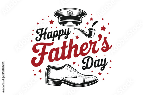 Happy fathers day text with captain hat pipe and father's day typography white shoe celebration