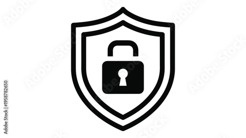 A black shield icon features a padlock symbolizing security and protection
