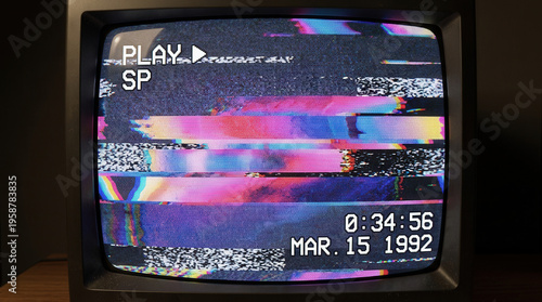 Vintage Television Screen With Static and Color Distortion Effect