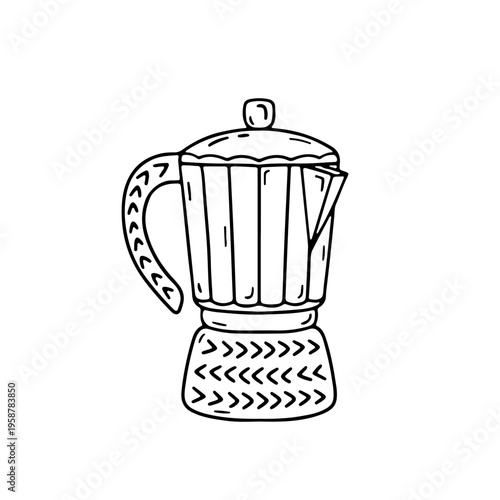 Hand drawn moka pot icon vector illustration. Doodle coffee breewing equipment clipart