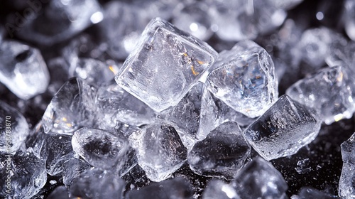 Wallpaper Mural Sparkling ice crystals scattered frosty cubes piled transparent frozen water glittering shards closeup cold temperature icy texture frozen chunks detailed macro shot frosted glass like Torontodigital.ca