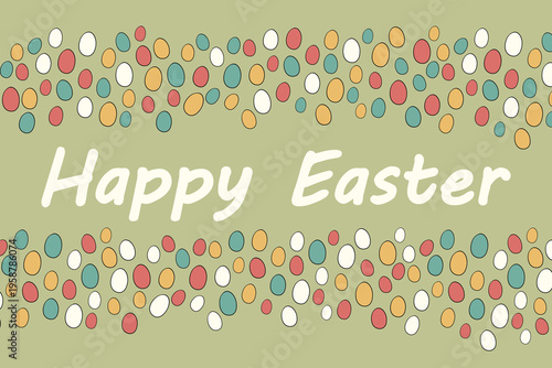 Easter spring frame, border with eggs. Template hand drawn design for banner, poster, card, paper. Holiday print. Vector illustration background.