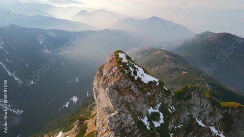 An aerial view of the snow-capped Rocky Mountains near Loveland Pass, Colorado, USA.