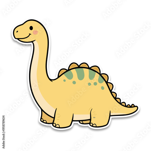 A charming illustration of a yellow dinosaur with a friendly expression