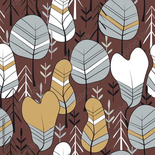 Seamless pattern with trees, plants. Color vector background. Spring, autumn tree for your design. Eco idea concept. Print design for wallpapers, fabric, textile.