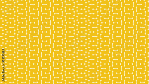 Minimalist yellow geometric pattern vector, seamless abstract background with white dumbbell shapes, modern repeating tile for fitness branding and vibrant textile design backdrops.