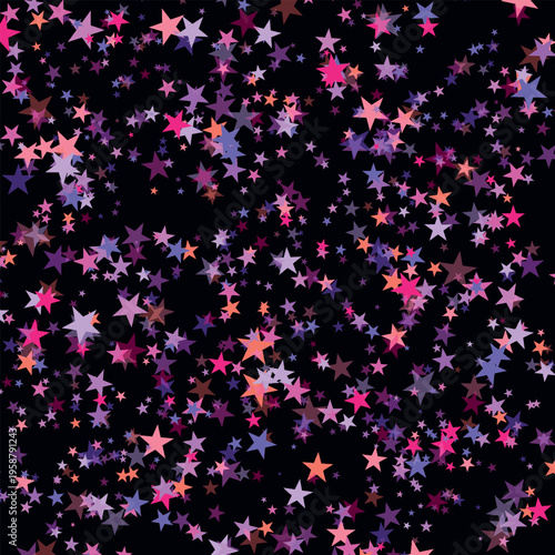 Bright Color stars confetti background. Splash effect banner. Vector abstract illustration with blurred drops of rain for wallpaper, wrapping paper, backdrop, poster, decorative designs.