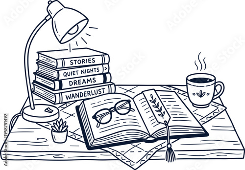 Organized home office desk concept with a laptop, steaming coffee, notes, and a calendar for daily productivity and task planning