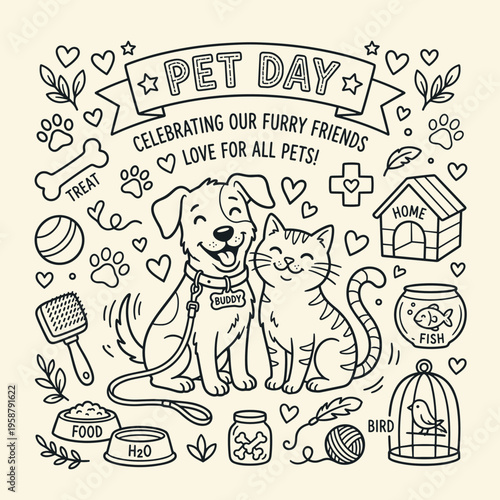 Celebrate Our Furry Friends A Joyful Illustration of Pets on Pet Day