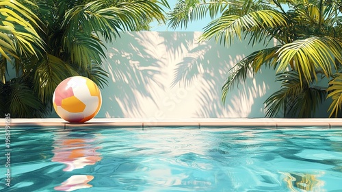Wallpaper Mural Vibrant summer poolside scene with colorful beach ball palm trees and turquoise water reflecting sunlight on a sunny day Torontodigital.ca