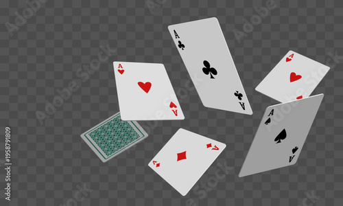 Playing cards on a transparent background. 3D cards. Vector illustration.