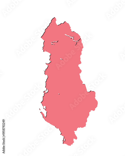 Map of Albania, sign silhouette. World Map Globe. Vector Illustration isolated on white background. Europe continent.