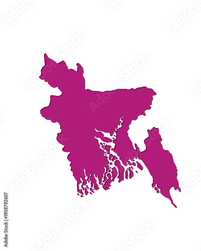 Map of Bangladesh, sign silhouette. World Map Globe. Vector Illustration isolated on white background. Asian continent.