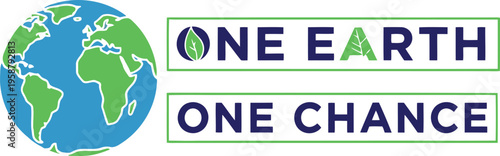 One earth one chance environmental concept logo with a globe illustration and green leaf typography