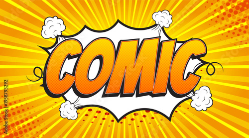 Vibrant comic book style graphic with explosive effect