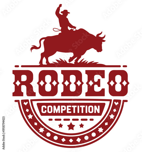 Rodeo Competition Scene Cowboy Bull Riding Arena Action Dust Western Culture Country Lifestyle Extreme Sport Event Vector Illustration Design Concept