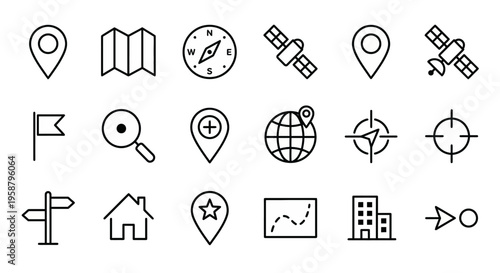Route web icons in line style. Navigation, location, route map, traffic, pin, collection. Ultra-minimalist symbols for GPS apps, maps, and tracking services. Clean black and white vector line art