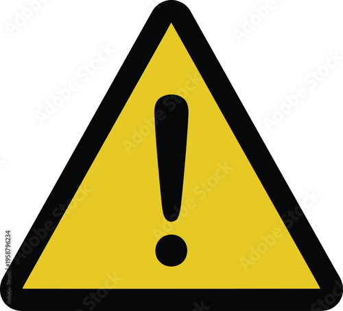 A standard yellow triangle warning sign featuring a black exclamation mark on white background Vector