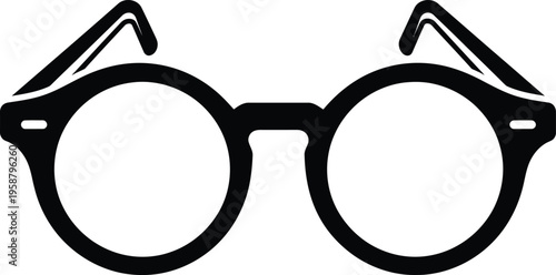 A minimalist black and white graphic icon of classic round spectacles for vision and eye health Vector