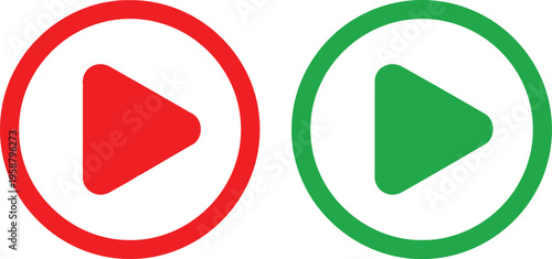 A red and green play button icon set isolated on a clean white background for digital interfaces Vector