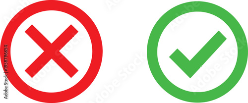 A red cross mark next to a green check mark representing a choice between right and wrong options Vector