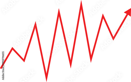 A vibrant red zigzag line graph showing a fluctuating upward trend on a plain white background Vector