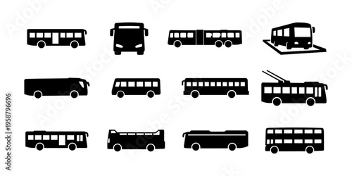 Bus Silhouettes Set - Public Transport Vehicle Icons Black Vector Collection