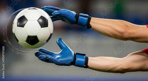 A soccer goalkeeper wearing blue gloves catches a ball in mid-air during a game American usa soccer goalkeeper in Dramatic multi-sensory texture in 2026 soccer world championship