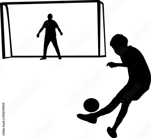 a boy playing football, silhouette vector