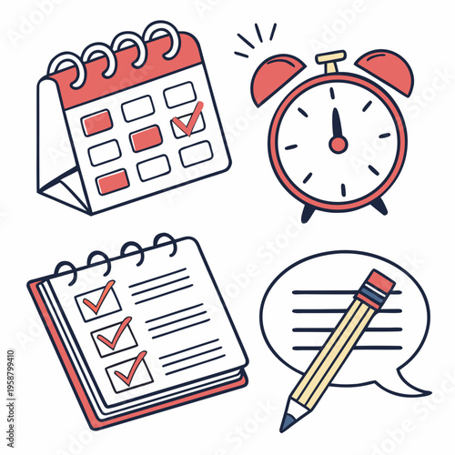 A set of four icons related to planning and organization