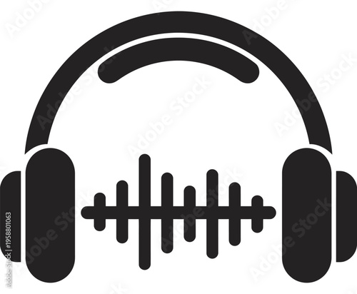 Headphones with sound wave icon representing audio music listening podcast streaming and sound technology vector illustration for media entertainment and digital communication design