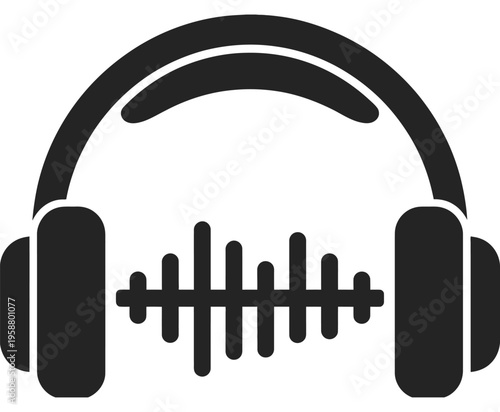 Headphones with sound wave icon representing audio music listening podcast streaming and sound technology vector illustration for media entertainment and digital communication design