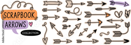 Hand Drawn Scrapbook Arrows Collection With Speech Bubbles And Heart Keywords: arrow, scrapbook, doodle, hand drawn, collection
