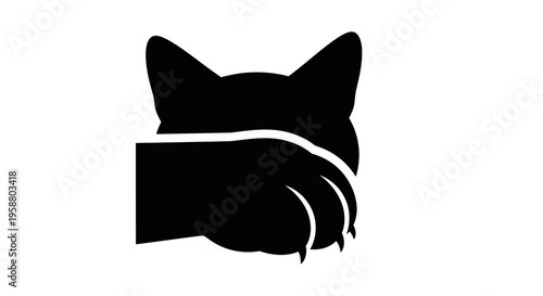 Black cat silhouette covers face with paw