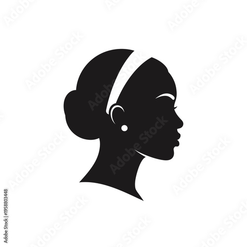 Black minimalist woman profile silhouette with headband and bun