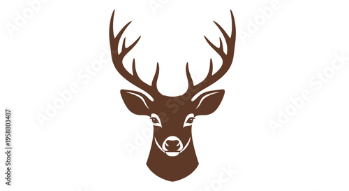 Brown deer head with large antlers simple flat illustration