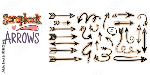 Scrapbook Arrows Collection Hand- Drawn with Decorative Elements on White hand-drawn