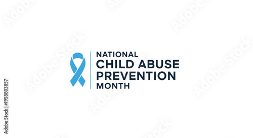A blue ribbon icon accompanies the text NATIONAL CHILD ABUSE PREVENTION MONTH as a logo on a white background.