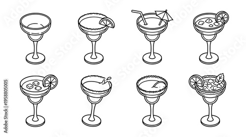 margarita glass , 6 black line isometric 3d vector collection , white background , PNG and SVG isolate