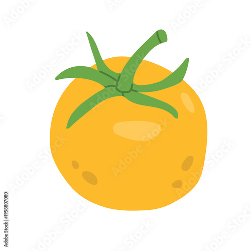 vector yellow tomato in flat style. Fresh whole tomato vegetables isolated on light background. Vector illustration for healthy food, greengrocer or grocery design.