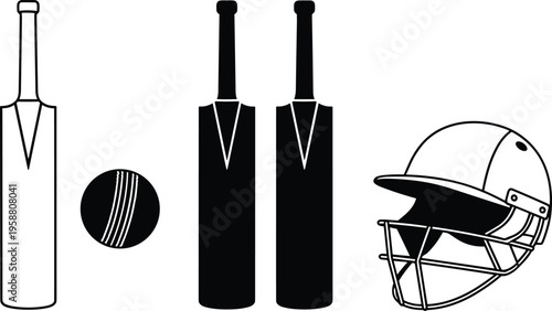 Colorful vector illustration of cricket equipment symbolizing sports gear, safety, and athletic competition