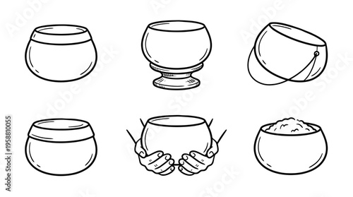 alms bowl line vector set. black color sketches style on white background. Vector illustration.
