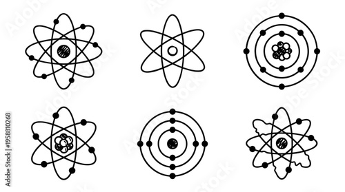 atom structure line vector set. black color sketches style on white background. Vector illustration.